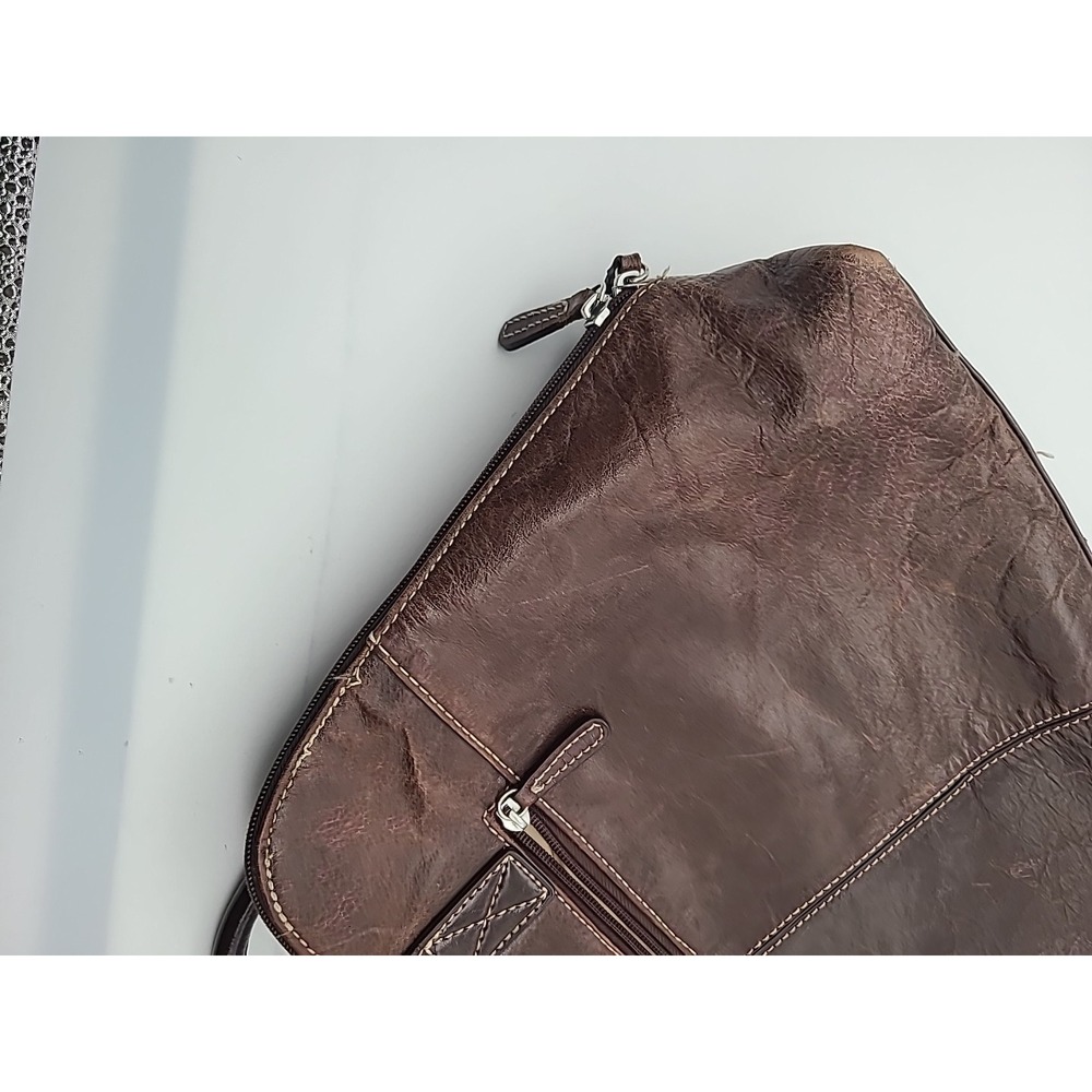 Giani Bernini Genuine Leather Portfolio Business Tote Brown Multi Pockets Zipper - Picture 14 of 16